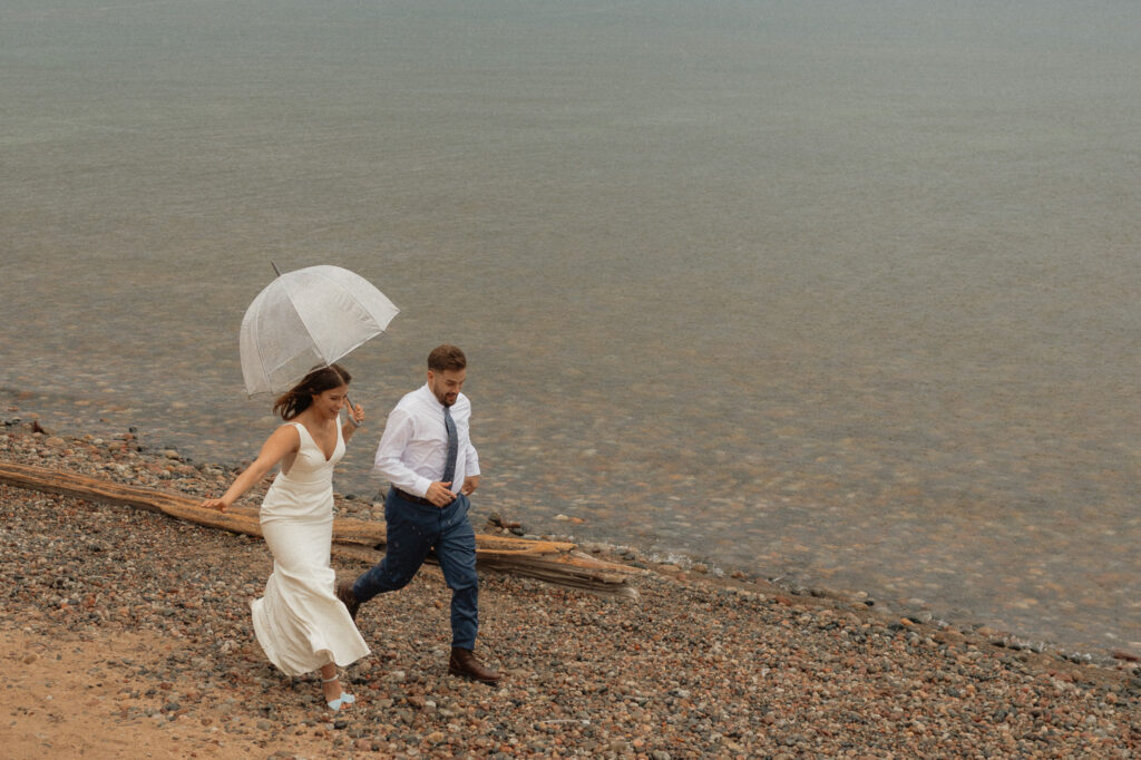 upper peninsula pine trees waterfall elopement