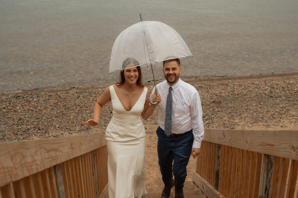 upper peninsula pine trees waterfall elopement