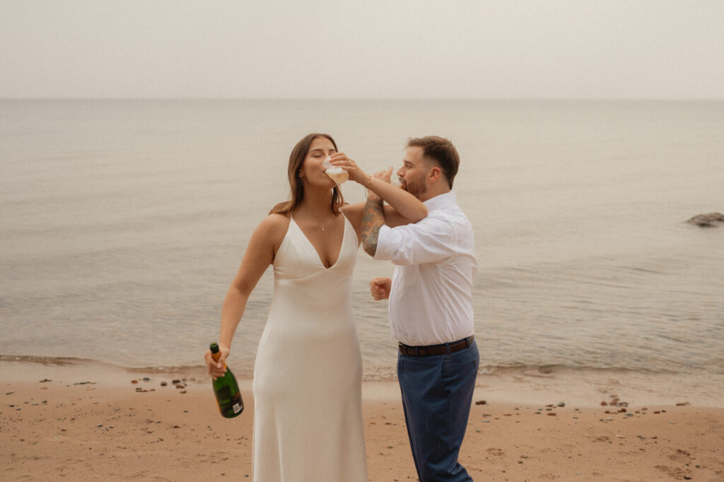 upper peninsula pine trees waterfall elopement