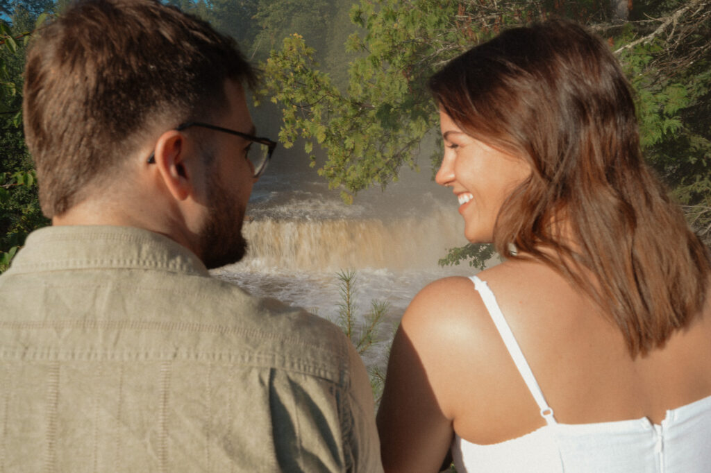 upper peninsula pine trees waterfall elopement