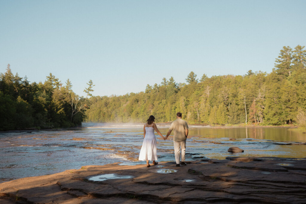 upper peninsula pine trees waterfall elopement