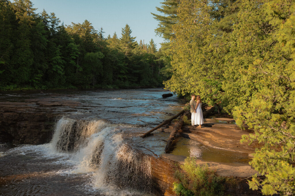 upper peninsula pine trees waterfall elopement