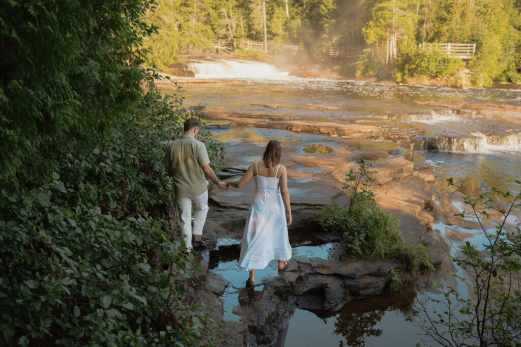 upper peninsula pine trees waterfall elopement