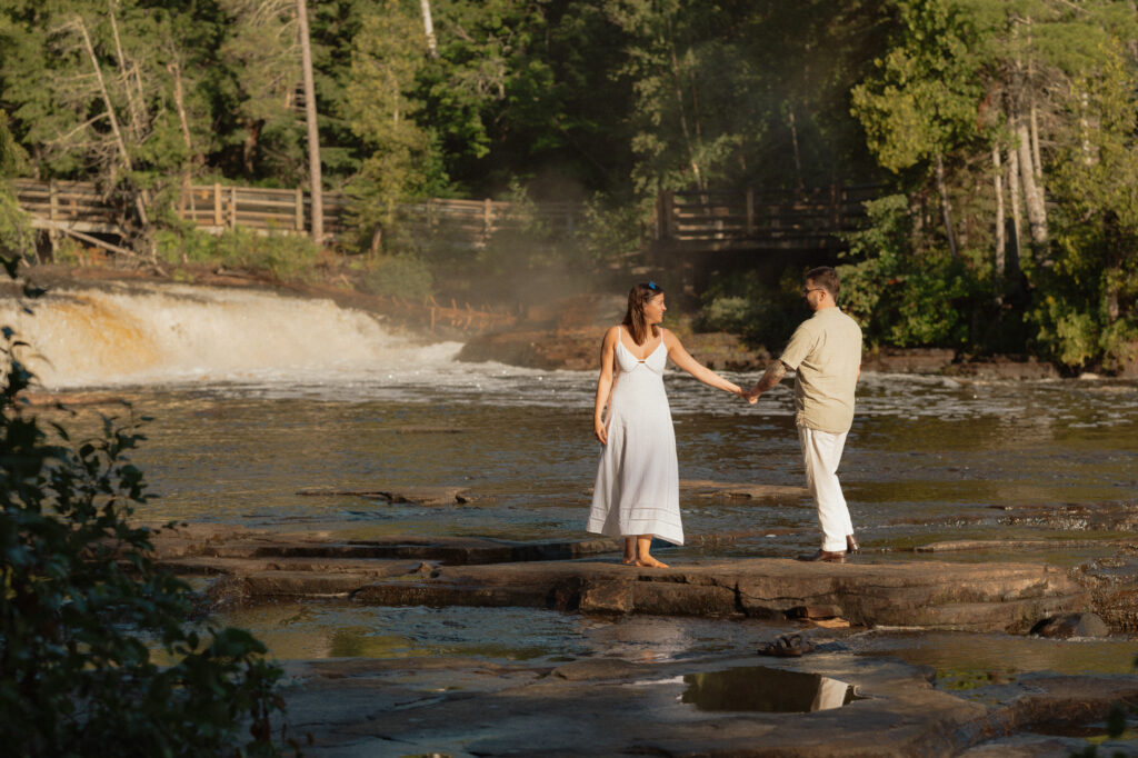 upper peninsula pine trees waterfall elopement