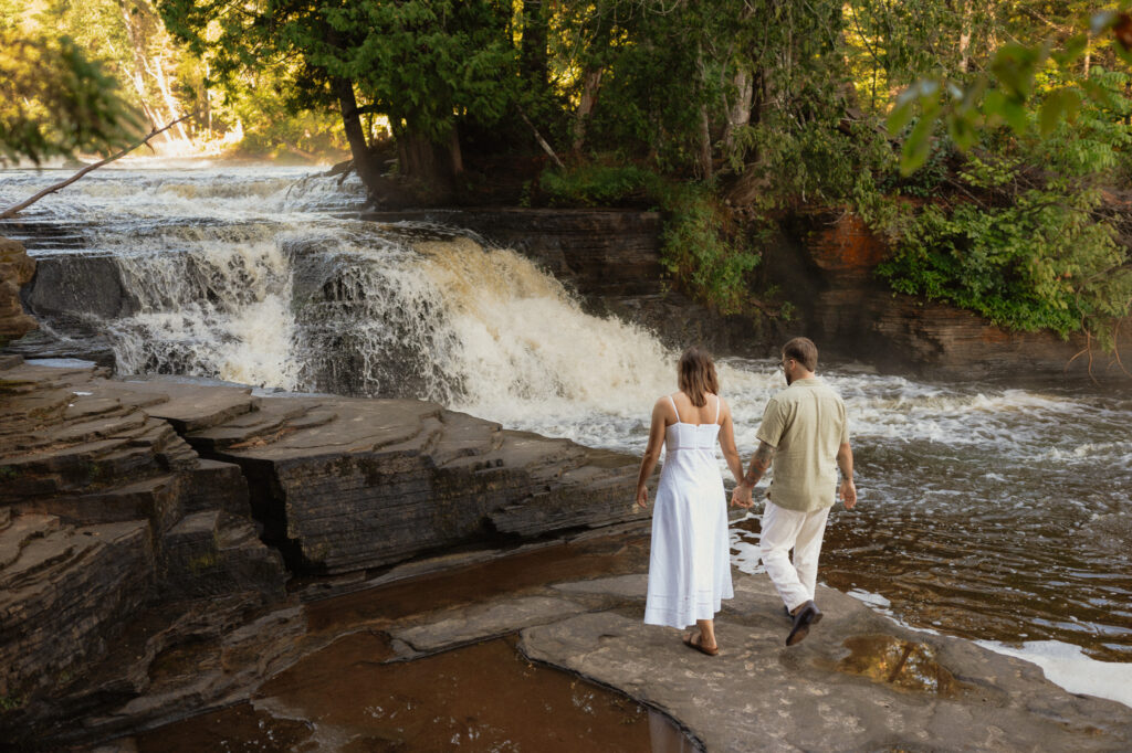 upper peninsula pine trees waterfall elopement