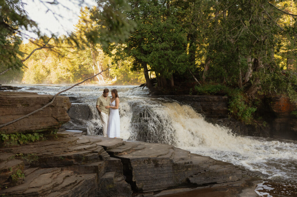 upper peninsula pine trees waterfall elopement