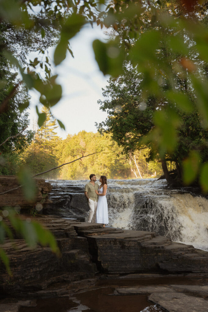 upper peninsula pine trees waterfall elopement