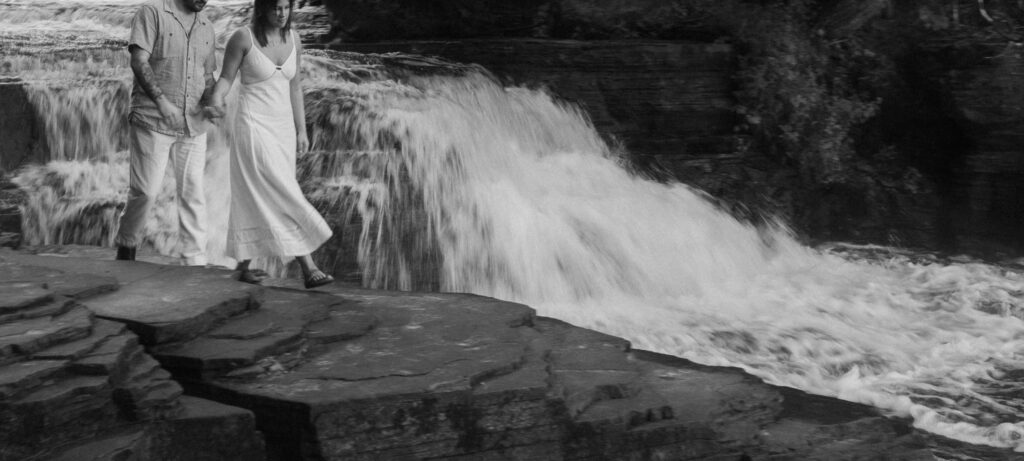 upper peninsula pine trees waterfall elopement