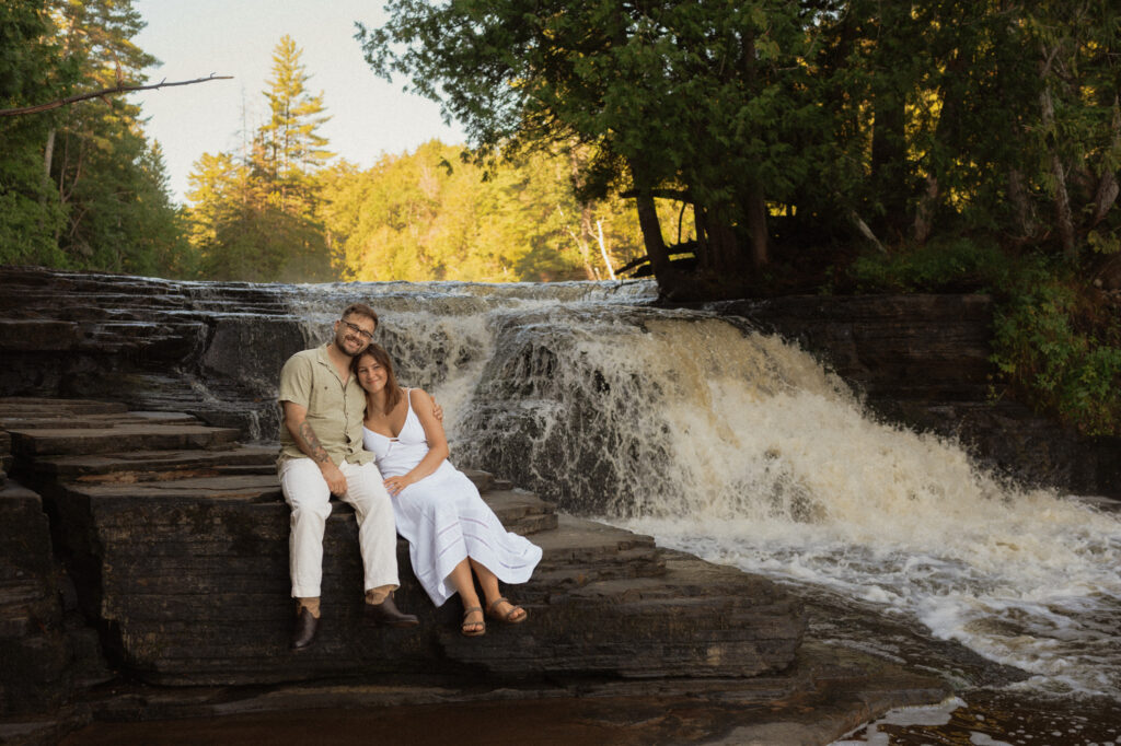 upper peninsula pine trees waterfall elopement