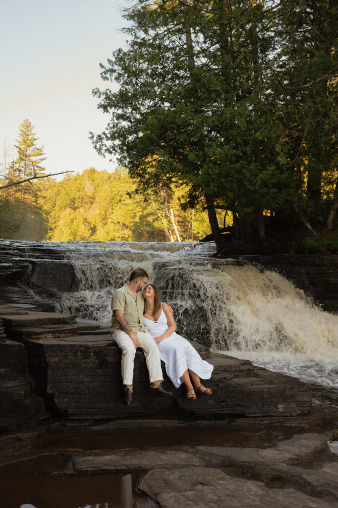 upper peninsula pine trees waterfall elopement