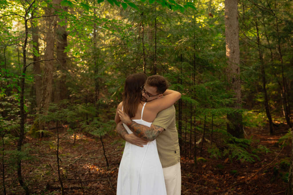 upper peninsula pine trees waterfall elopement