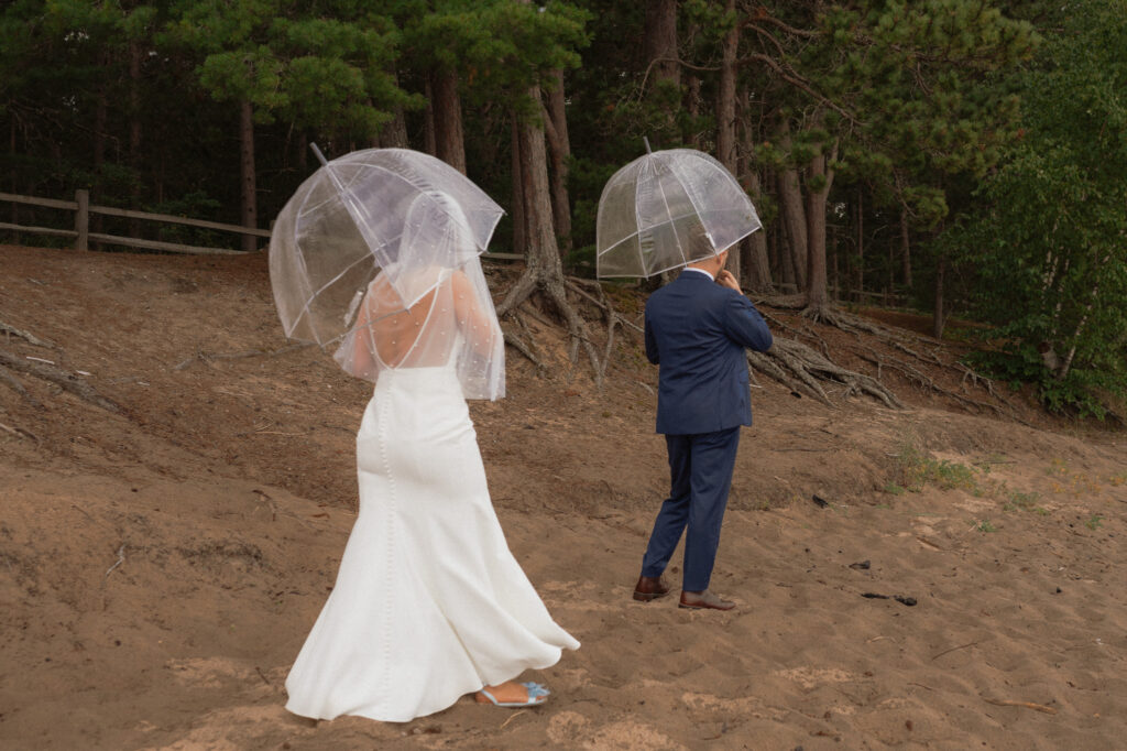 upper peninsula pine trees waterfall elopement