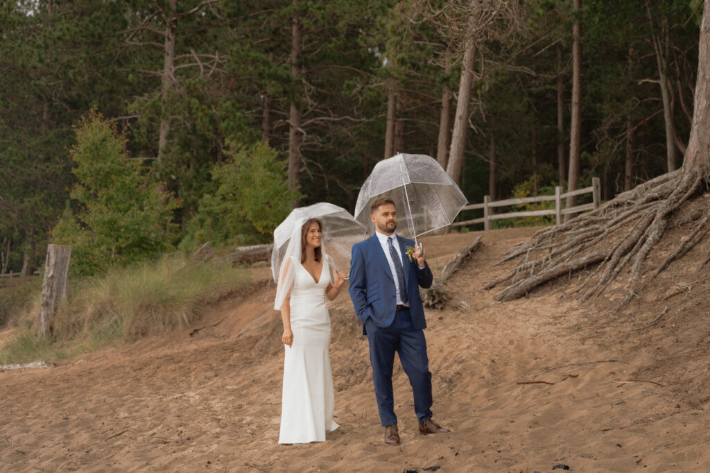 upper peninsula pine trees waterfall elopement