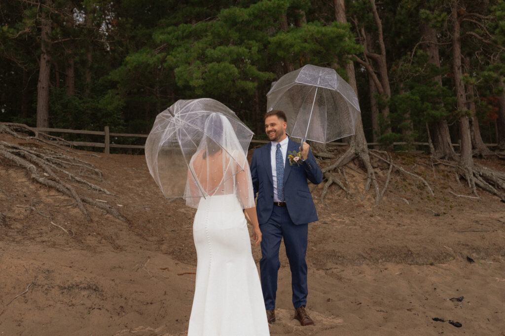 upper peninsula pine trees waterfall elopement