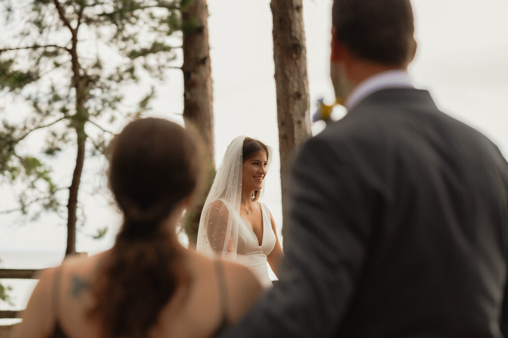 upper peninsula pine trees waterfall elopement