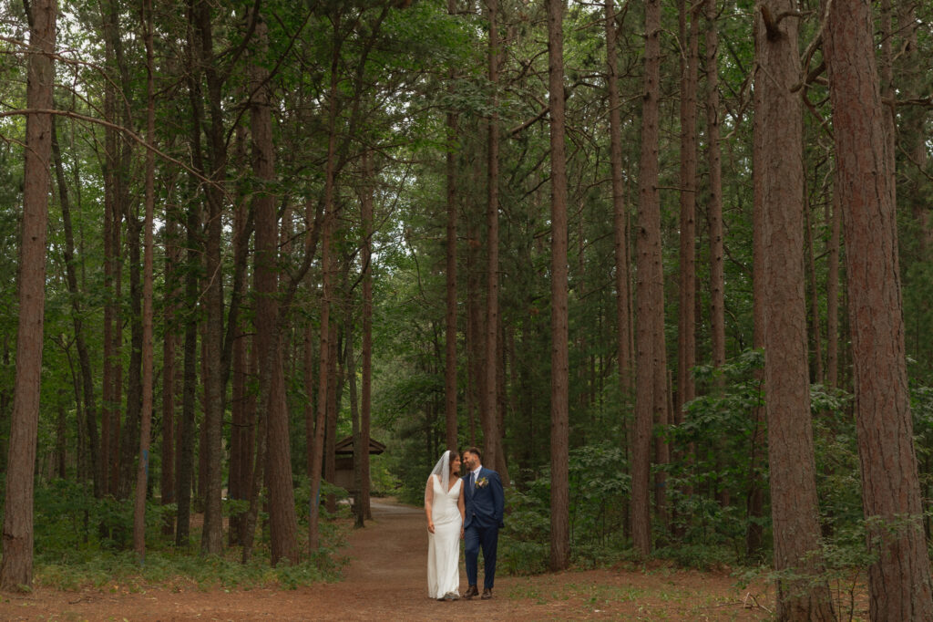 upper peninsula pine trees waterfall elopement