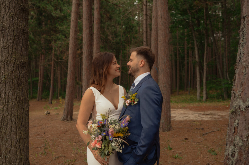 upper peninsula pine trees waterfall elopement