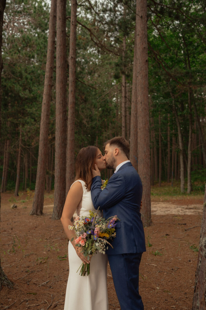 upper peninsula pine trees waterfall elopement