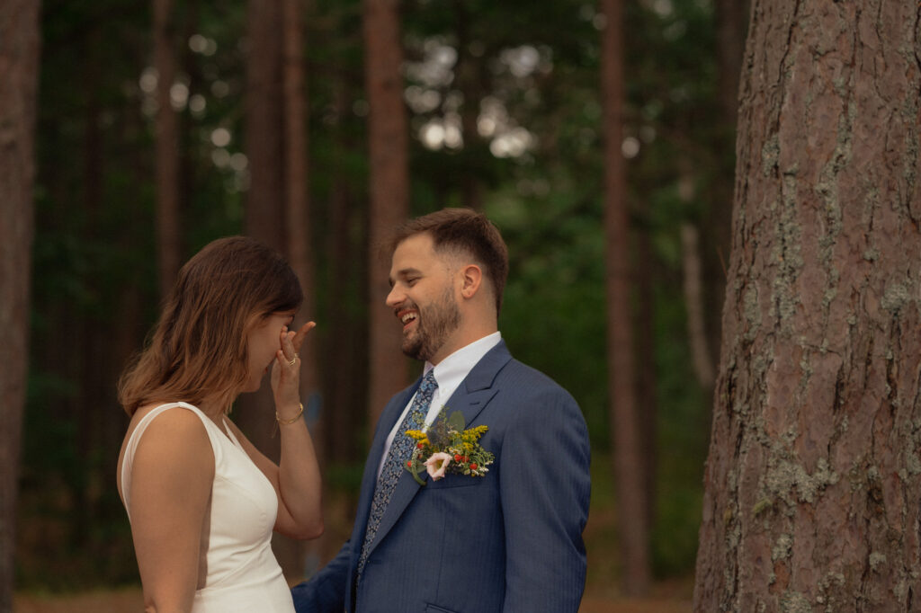 upper peninsula pine trees waterfall elopement