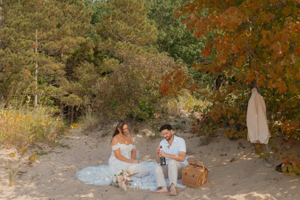 michigan beach vineyard elopement