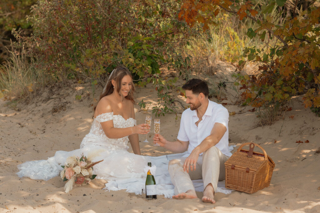 michigan beach vineyard elopement