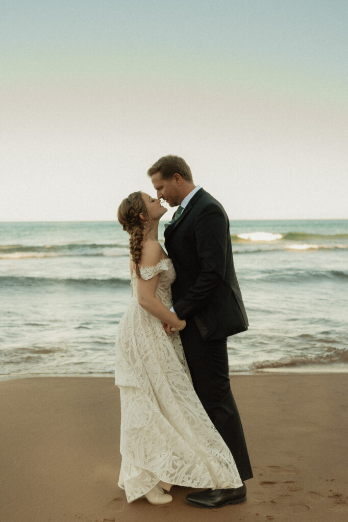 Romantic couple photo on a quiet Lake Superior beach