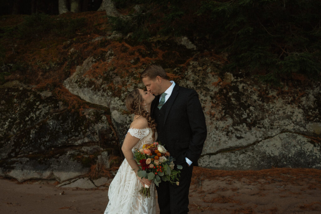 elopement couple portraits on michigan beach