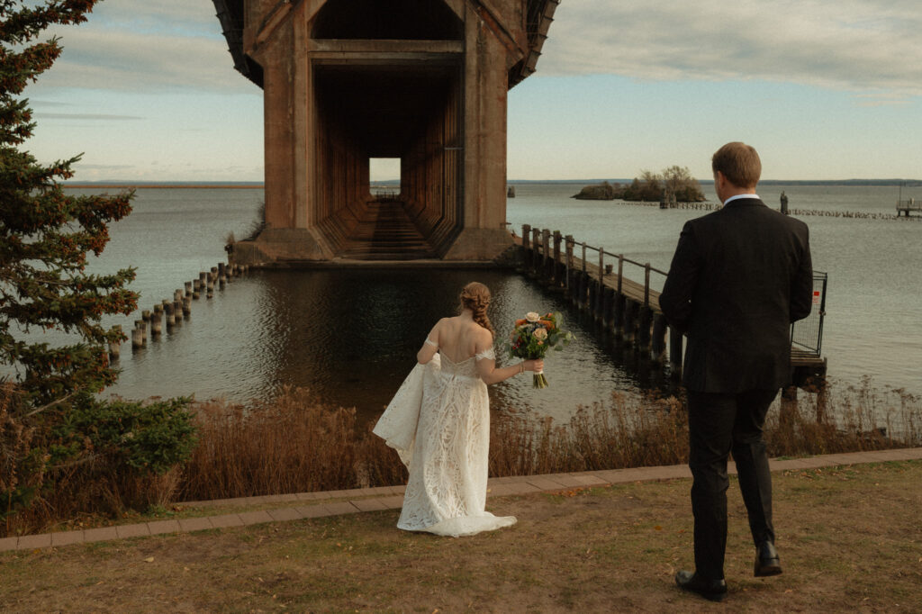 Iconic Marquette Ore Dock wedding portraits